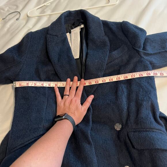 NEW TOPSHOP Manhattan Long Belted Wool Blend Coat Navy Front Size 6 - Picture 11 of 12